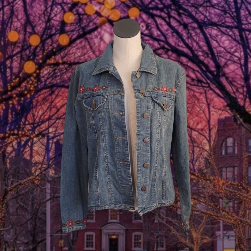 Embroidered Beaded Denim Jacket